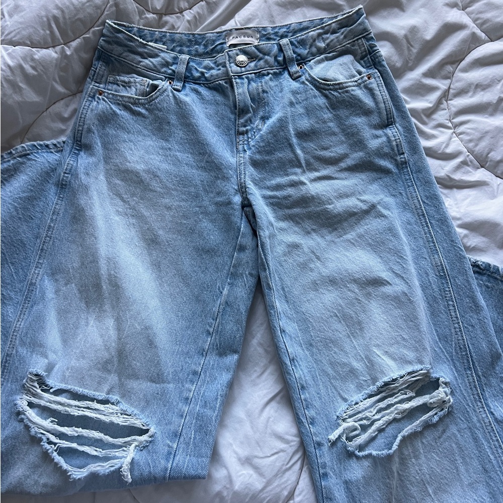 PacSun Sky Blue Distressed Low Rise Baggy Jeans